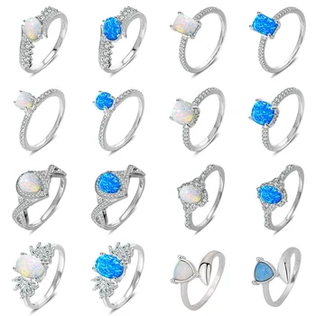 Различни пръстени от 100% сребро проба 925, инкрустиран бял или син опалом за мъже и жени, с различен модел на избор за ежедневието на деликатните нужди