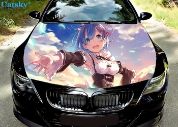 Ливрея Секси момиче от аниме в японски стил, Vinyl стикер на предния капак на автомобила Re Zero, цветни Аксесоари за автомобили, Графична стикер на предния капак отстрани