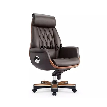 Стол ръководител на Бизнес атмосфера Офис на президента на Офис стол от естествена кожа с флип от облегалката на Въртящо се кресло