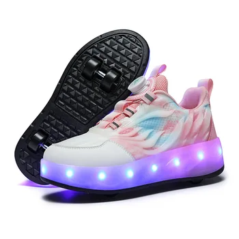 Детска led обувки на четири колела с USB, модни детски ролери с въртящ се бутон, маратонки, за момчета, момичета и жени, размер на 30-40