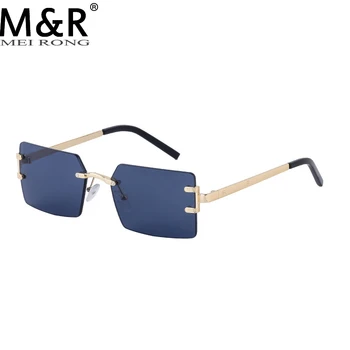 Ретро-женски квадратни слънчеви очила в метални рамки и без рамки с диаманти за летния шофиране на открито, мъжки слънчеви очила с UV400 Gafas