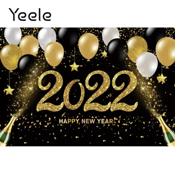 Yeele 2022 Happy New Year Family Party Блести Със Златни Балони Vhampagne, Фонове За Фотографски Фото Студио