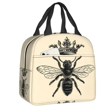 Изработена по поръчка реколта френска чанта за обяд Queen Bee, Мъжки и дамски чанти-хладилник, топло изолирани обяд-апарати за ученици в училище
