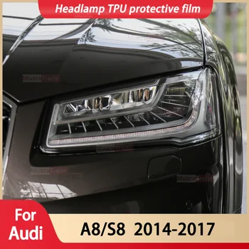 Автомобилни Фарове Защитно фолио на Капака отпред фарове Опушен-черен филм TPU Аксесоари Стикер за Audi A8 2014-2022 2021