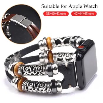 Кожена Каишка За Apple Watch Band 44 мм 38 мм 40 мм 42 мм Ретро гривна ръчно изработени от Телешка Кожа iWatch Series 7 6 5 4 3 Se 8 9 41/45 мм