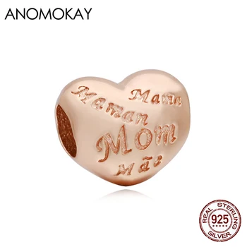 Anomokay Класически розово златист цвят, мъниста-окачване с надпис Love Mom във формата на сърце за бижута със собствените си ръце