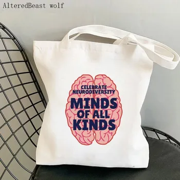 Дамски чанта за пазаруване Celebrate Neurodiversity Kawaii Bag Harajuku Shopping Платно Shopper Bag дамска чанта-тоут на рамото