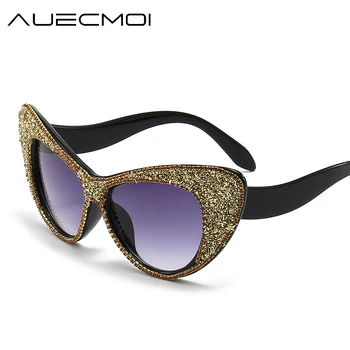 Реколта Големи Слънчеви очила Cat Eye Diamond Cake Женски Луксозни Маркови Дизайнерски Слънчеви очила в стил Пънк, Трендови Секси Женски Нюанси