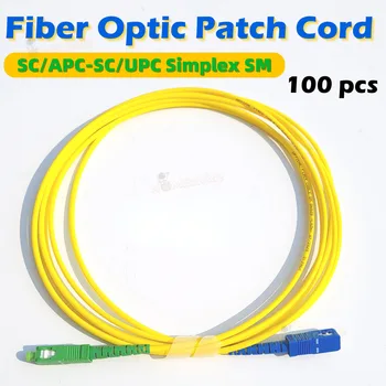100 бр./лот Пластир кабел SC APC-SC UPC SC Simplex 3,0 мм, ХАЛОГЕННИ един режим оптичен свързващ кабел-скок