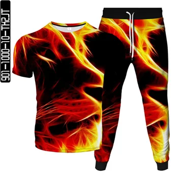 Мъжка мода Дишаща Големи Спортен Костюм Животното Лъв 3D Harajuku Облекло Костюм Мъжки t-shirt + Панталони за джогинг 2 бр. Комплект, Размер S-6XL
