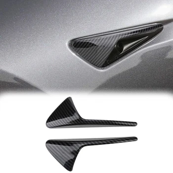 2 елемента Структура от въглеродни влакна, етикети в страничната камера на автомобила, указатели на завоя, стикери за украса на автомобил Tesla Model 3 X S, аксесоари за външността на автомобила