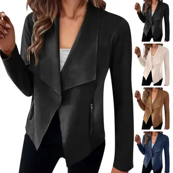 Дамско палто, Реколта Дамско яке от изкуствена велур, Стилни джоба с цип с ревери, Гладко Ветрозащитное палто за вневременного начин, Ежедневни дамски