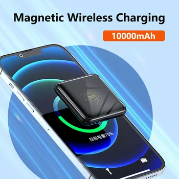 Магнитно безжично зарядно устройство Qi капацитет 10000 ма, Power Bank за iPhone 14 13 12 Pro Max Mini, преносимо външно зарядно устройство Powerbank