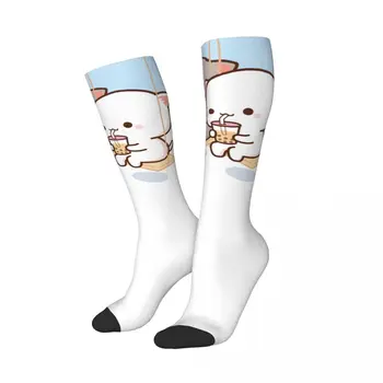 Дамски спортни чорапи на Праскова и Goma Mochi Cat Bubble Tea, модни чорапи за спорт на открито с 3D печат, чорапогащи до коляното