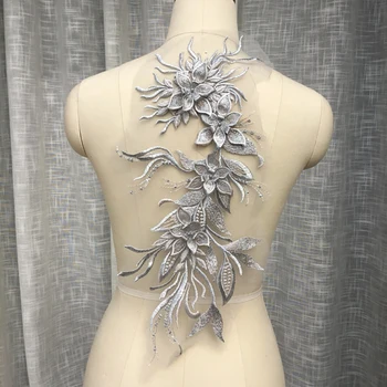 3D САМ Лейси цветна бродерия Сватбена апликация от мъниста и перли Сватбена рокля BBB0064