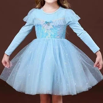 2023 Ново Пролетта и Есента рокля на принцеса За момиченца, Празнична рокля С дълги ръкави За детски дрехи, дрехи на Елза Фрозен от 3 до 10 години