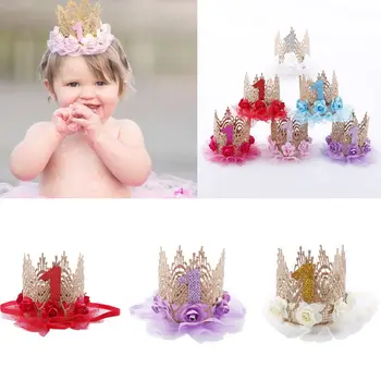 Украса на парти на Принцесата за деца на 1 година, Шапка за Деня на Раждането на Детето, Цветя, шапки, Crown, лента за коса