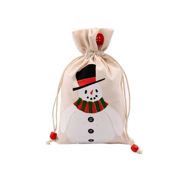 Опаковане на коледни подаръци, чанта за съхранение на ябълки бонбони, малко тъканно чанта с принтом снежинки, снежен човек, лосове. Опаковане на коледни подаръци, чанта за съхранение на ябълки бонбони, малко тъканно чанта с принтом снежинки, снежен човек, лосове. 5