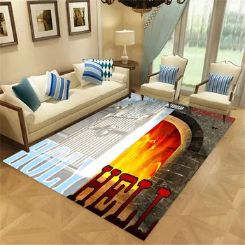 Килими с 3D-принтом HolyHell Rock, Фланелен подложки, противоскользящий голям килим, украса на дома за всекидневната, интериор у дома в спалнята