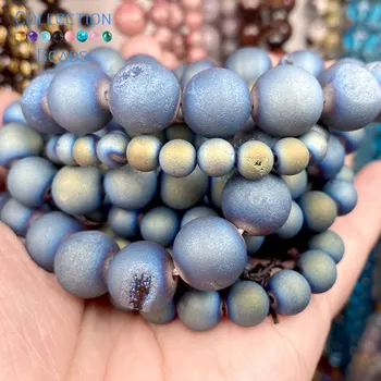 Естествен камък Светло Синьо Друзовые Агата С кръгла подложка за производство на бижута 6-12 мм, Аксесоари за гривни 
