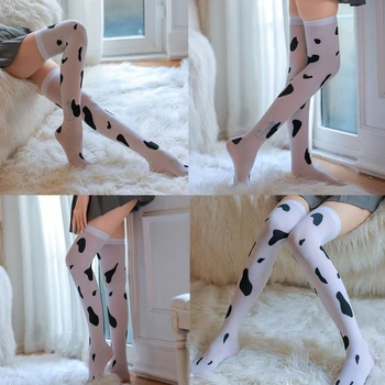Дамски секси чорапи до бедрото, в коровьих петна, копринен чорап с дължина над коляното Дамски секси чорапи до бедрото, в коровьих петна, копринен чорап с дължина над коляното 1