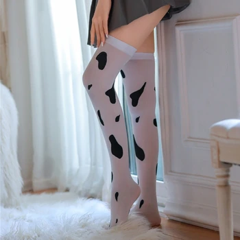 Дамски секси чорапи до бедрото, в коровьих петна, копринен чорап с дължина над коляното Дамски секси чорапи до бедрото, в коровьих петна, копринен чорап с дължина над коляното 3