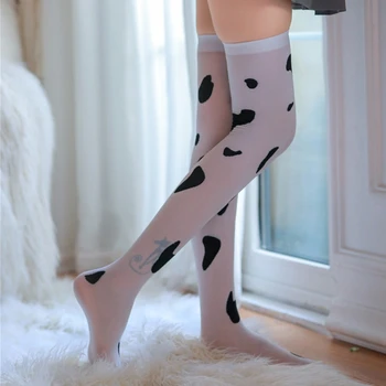 Дамски секси чорапи до бедрото, в коровьих петна, копринен чорап с дължина над коляното Дамски секси чорапи до бедрото, в коровьих петна, копринен чорап с дължина над коляното 4