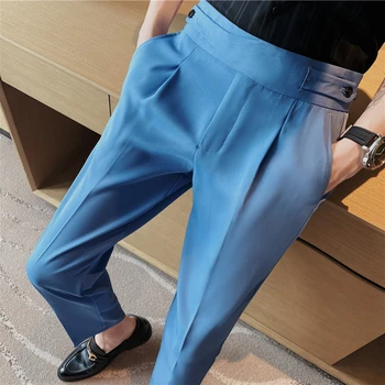 Летни Ежедневните бизнес мъжки панталони в британски стил от ледената коприна, тънки висящи обикновена Официални офис панталони, модел панталони