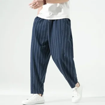 Мъжки Ежедневни панталони на Райета зреещи Мъжки Свободни в японски стил Директни Реколта Мъжки Дамски Панталони, Бельо Памучен градинска облекло