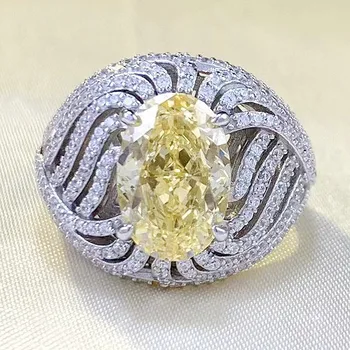 Новост 2023 година S925 Сребро 8 *12 мм, жълт диамант с формата на яйце, кройката 
