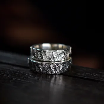 Реколта ръчна дърворезба като цветове на череша, пръстени с цветя за мъже, женски регулируема годежен пръстен, пръстени за двойката, бижута, аксесоари за влюбени Реколта ръчна дърворезба като цветове на череша, пръстени с цветя за мъже, женски регулируема годежен пръстен, пръстени за двойката, бижута, аксесоари за влюбени 1
