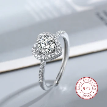 Луксозни дамски годежни пръстени с Топчета със сърца от бели цирконии AAA за подарък на приятеля си за годишнина от сватбата