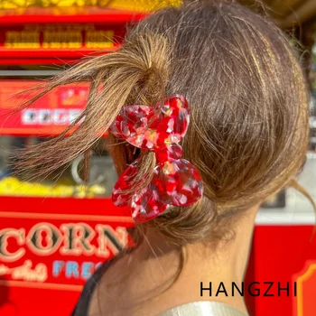 HANGZHI Красиви фиби за коса с бантиком, червен ретро-ацетатная голяма шнола с акули, модни аксесоари за коса, шапки за летни пътувания, шапки за жени и момичета