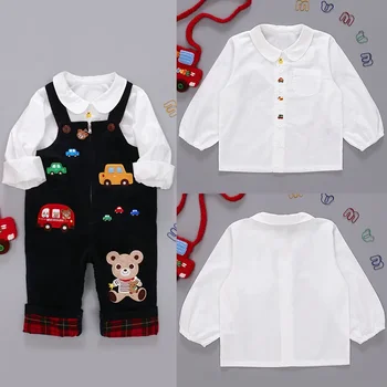 Детска риза с бродирани кукла яка, с анимационни Мечка и колата, Памучен детска риза в японски стил