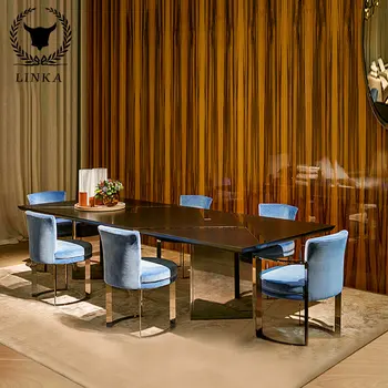 Италиански стил, комбинация от ниско луксозна маса за хранене и столове, маса за хранене в съвременния минималистичном стил, правоъгълна маса за хранене за дома
