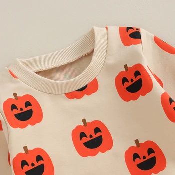 Есенни дрешки за малки момичета и момчета, блузи с кръгло деколте и дълги ръкави с принтом тиква, дълги панталони, комплект дрехи за Хелоуин от 2 теми