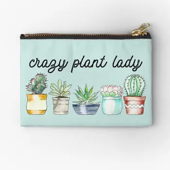 Чанта с цип Crazy Plant Lady On Mint, портфейл, ключове, пари, Косметичка, чанта за бельо, малък джоб за монети, дамски опаковка, мъжки колан
