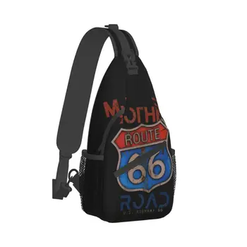 Реколта сини отличителни чанта през рамо с джобове Route 66, пътна чанта-месинджър, спортна чанта за тийнейджъри, унисекс