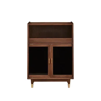 Модерен Минималистичен шкаф за дрехи от черен орех, Стъклен шкаф за съхранение на вино Отстрани