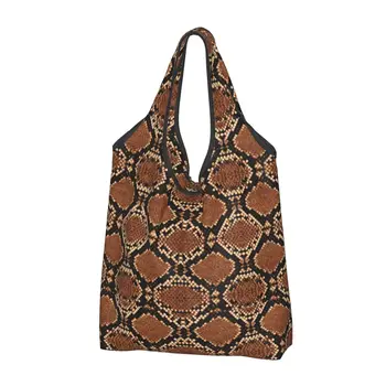 Чанта за покупки от змийска кожа с модерен принтом, преносими чанти за пазаруване през рамо, чанта с текстурным принтом от змийска кожа