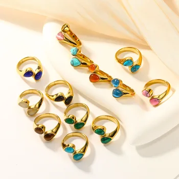 Годежни пръстени с кристали във формата на капки вода в корейски стил за жени и момичета, Минималистичные сватбена декорация от неръждаема стомана Контролирано размер
