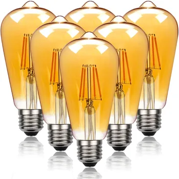 6 Бр./компл. Led Лампа 2700K Реколта Ретро Лампа с нажежаема Жичка Едисон E27 База AC220V Стъклена Лампа Кехлибарен Прозрачен Цвят Крушки За Дома