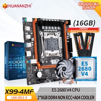 Комбиниран комплект дънната платка HUANANZHI X99 4MF X99 с процесор Intel XEON E5 2680 v4 с 2 * 8G DDR4 NON-ECC с охладител A04