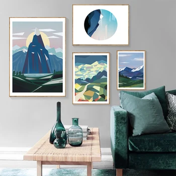 Скандинавска живопис върху платно Многоцветни Абстрактни алпийски стенни рисунки Планински плакати и щампи Декор Картина на Модерна декорация на дома