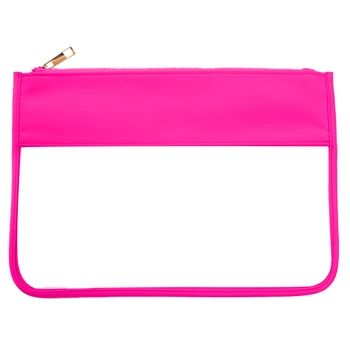 Неоново Розово найлон Прозрачна косметичка С буквенными ивици, Прозрачен PVC Козметични органайзер за съхранение на козметика за пътуване, подарък за Рожден Ден