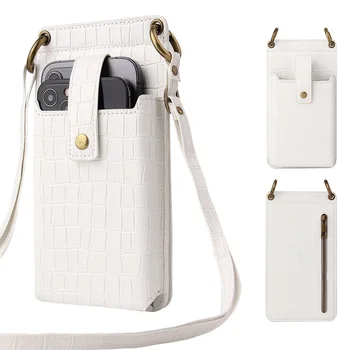 Дамска чанта за мобилен 2023 г., нова многофункционална малка чанта през рамо, ретро Мини, чантата от крокодилска кожа Lines Zero Портфейла на едното рамо