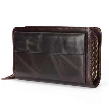 Бизнес мъжки портфейл-клатч от естествена кожа, дълга чанта за телефон, мъжки портфейл голям размер, Удобен държач за монети, карти, пари