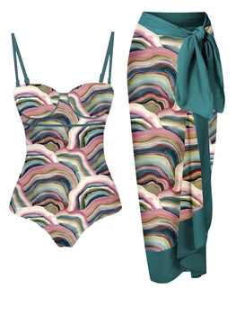 Женски бански 2023, Модни панел с принтом, едно Парче бански, Комплект бикини, Бански костюм, Плажно облекло