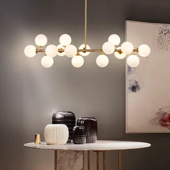 Подвесная лампа за масата за хранене в скандинавски стил, висящи лампи с бяла стъклена топка, подходящи за всекидневна, кухня, спалня и продуктова на полилея.