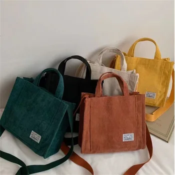 Дамски вельветовая чанта с цип, през рамо, малка памучен холщовая чанта, ежедневни дамски еко-чанта през рамо, реколта чанти-незабавни посланици 2023 година на издаване